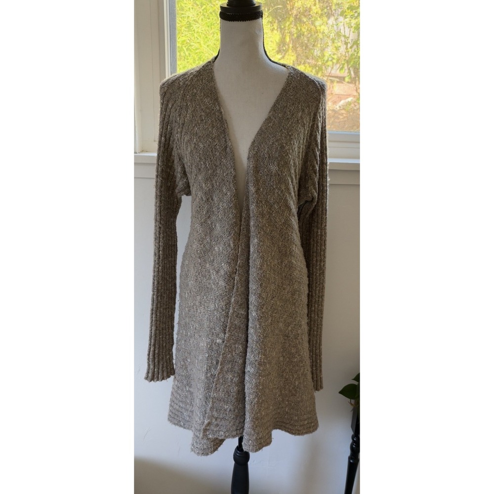 Free People Cardigan Womens Medium Oatmeal Marled Knit Long Open Front Fall insp